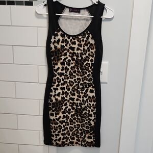 Annabelle Black & Leopard-Print Mini Dress